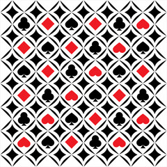 Casino gambling poker background with red and black symbols on geometric plane, vector illustration. for printing on cloth and paper.