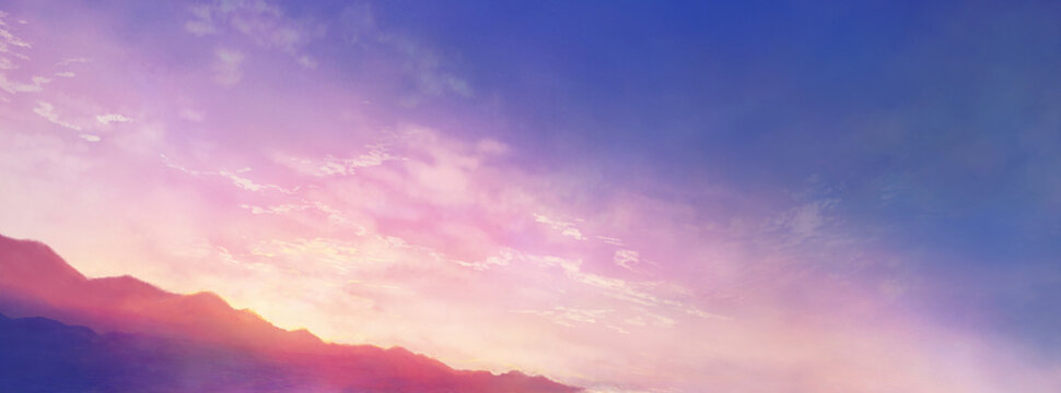朝焼けの空と山の風景イラスト　日の出