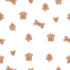 Cute cartoon dogs cookies, bone. Festive vector illustration - Christmas holidays in flat style. Seamless pattern
