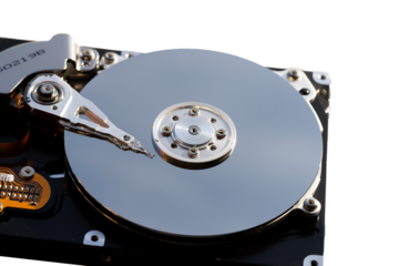 Disassembled hard drive from the computer, hdd with mirror effect. Opened hard drive from the computer hdd with mirror effects. Part of computer pc, laptop