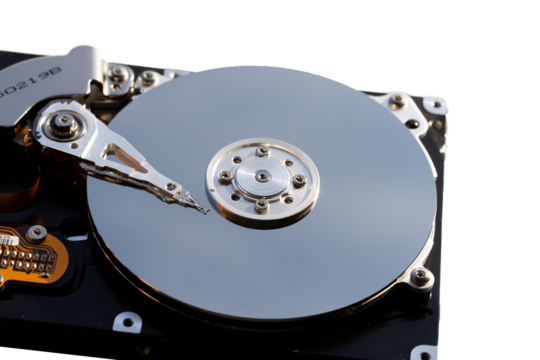 Disassembled hard drive from the computer, hdd with mirror effect. Opened hard drive from the computer hdd with mirror effects. Part of computer pc, laptop