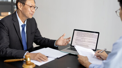 Attorney or judge provides legal advice to the client in the courtroom, Ethics in the courts...
