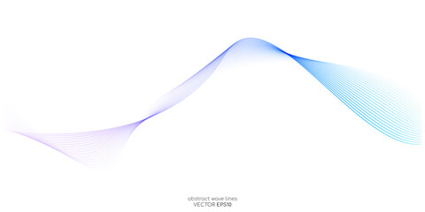 Vector wave lines smooth flowing dynamic blue purple pink gradient isolated on white background for concept of technology, digital, communication, science, music