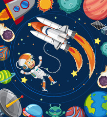 Cartoon space background with astronaut