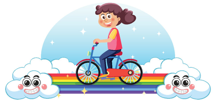Children riding bicycle on rainbow