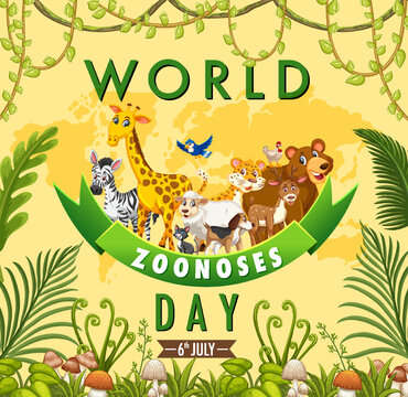 World zoonoses day cartoon poster