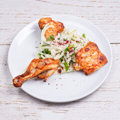 grilled salmon steak with vegetables