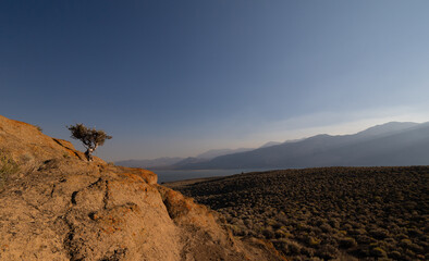 Rocky outcropping overlooking mono lake in california  