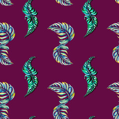 Fototapeta premium Exotic floral ornate seamless pattern watercolor illustration on pink