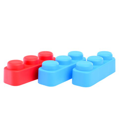 Multi-colored plastic children's construction kit, isolated on a white background. Design and modeling. Development of children's motor skills and thinking. Building different models