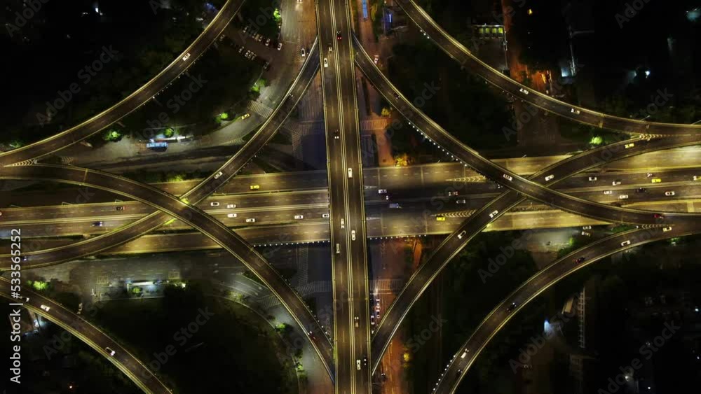 Sticker Aerial view of traffic at night