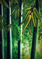 hand painted original impressionism coloring page bamboo in the forest    
