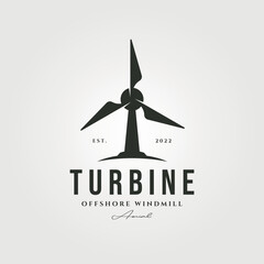 vintage turbine logo vector symbol illustration design, offshore windmill logo © linimasa