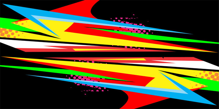 Vector racing background design with a unique pattern of lines and a combination of bright colors such as pink, red, blue, yellow and others