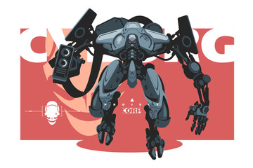 Cyborg, cybernetic military robot or modified corp - obrazy, fototapety, plakaty