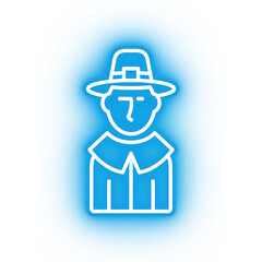 Neon blue pilgrim icon, glowing blue pilgrim with transparent background