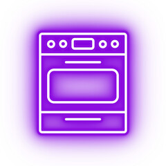 Neon purple oven icon, glowing purple oven with transparent background