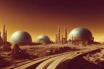 Naklejka premium Fantasy city on mars digital art