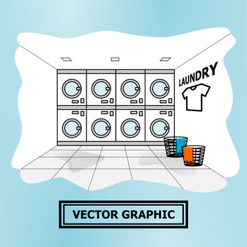 Laundry Shop Service Franchise Business Vector Illustration Graphic, Interior No People 