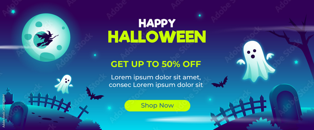 Wall mural happy halloween sale web banner blue gradient