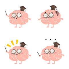 手描きの可愛い脳の博士のセットイラスト