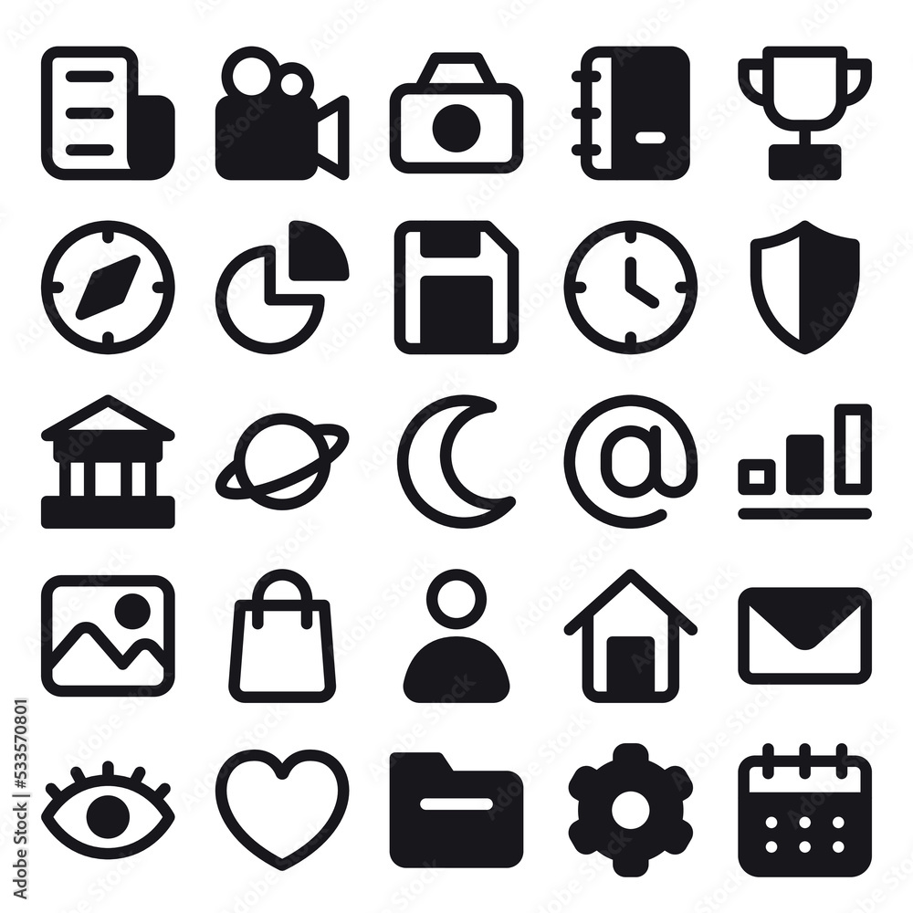 Poster business ecitable vector icons set collection with simple style