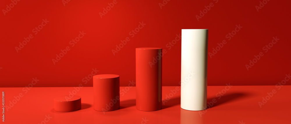 Poster cylinder shaped bar graphs on a colored background - 3d render