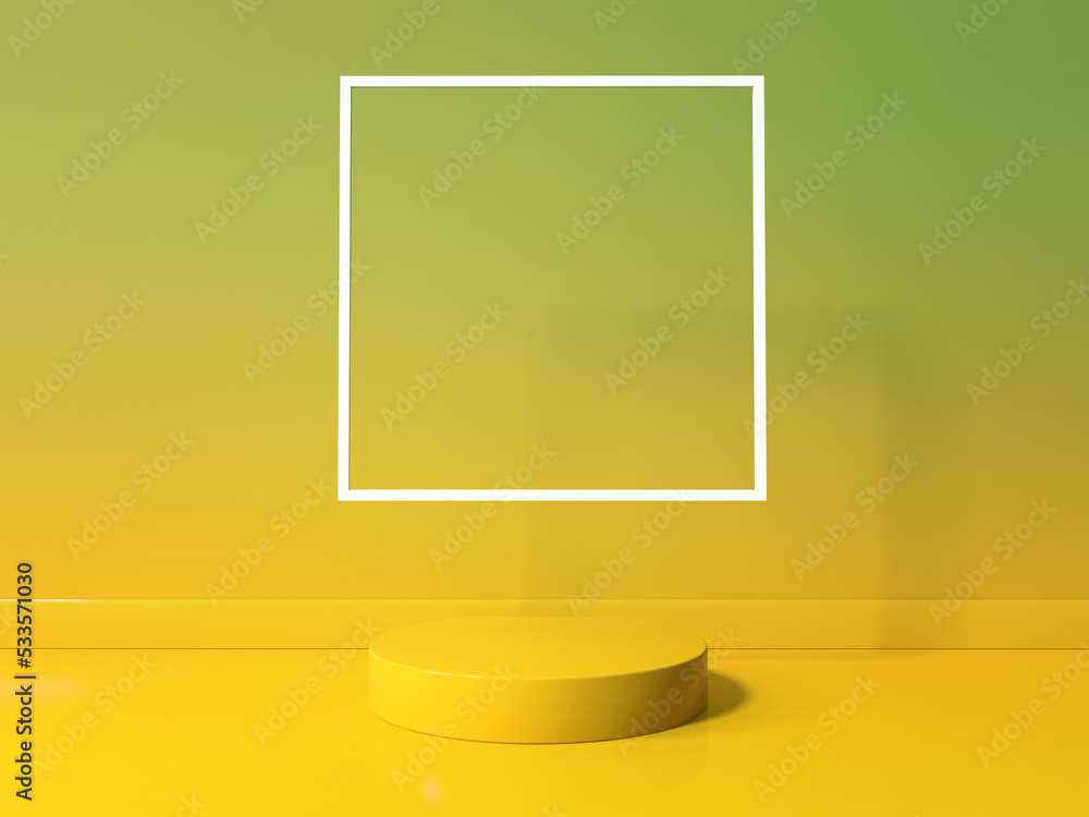 Poster podium with a square frame in a room - 3d render