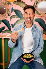 Cheerful Man Eating Poke