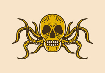 skull with octopus legs retro vintage art