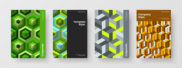 Isolated book cover design vector concept collection. Clean mosaic tiles company brochure illustration composition.