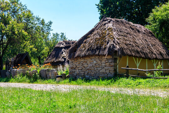 Ancient traditional ukrainian rural house in Pyrohiv (Pirogovo) village near Kiev, Ukraine