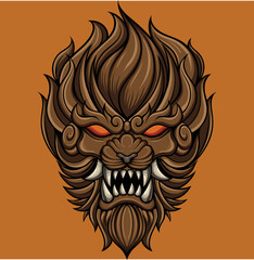 Vector illustration of komainu japanese lion