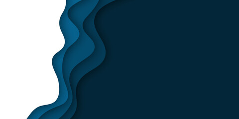 Abstract background in paper cut style with shadows and copy space for text. Paper art in trendy colors with layers, shape of waves. Realistic minimal layout template for poster, banner