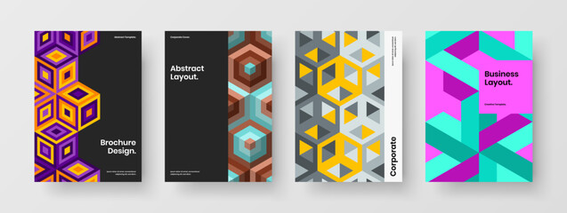 Original flyer design vector illustration collection. Abstract geometric hexagons front page template composition.