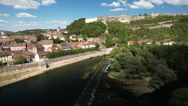 Old Town, River Doubs and the Citadel seen from the air, Besancon, Bourgogne-Franche-Comte, France, Europe