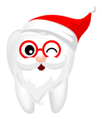 Christmas tooth characters. Emoticons facial expressions. Funny dental care concept.