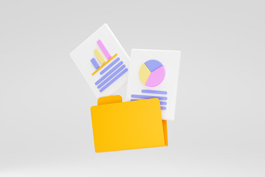 Folder with documents icon sign or symbol background 3D illustration