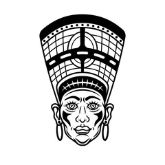 Head of nefertiti, ancient egyptian queen vector illustration in monochrome vintage style isolated on white background