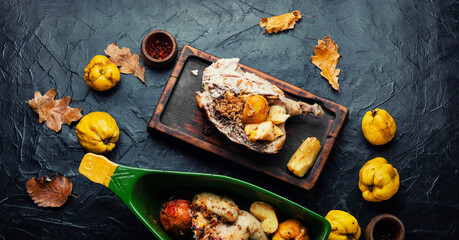 Delicious homemade chicken with quince