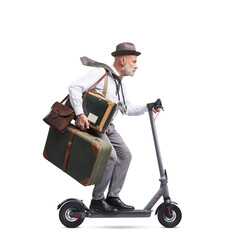 Retro style traveler riding a scooter