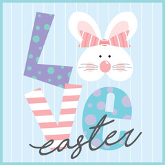 happy aester with rabbit and love text