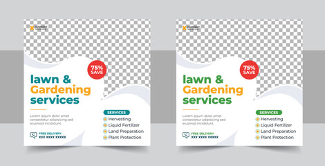 Agro farm services social media post, Lawn Mower Garden or Landscaping Service Social Media Post banner set