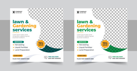 Agriculture farming services or Lawn Mower Garden Service Social Media post banner and cover template or agro farm, agriculture, farming, organic