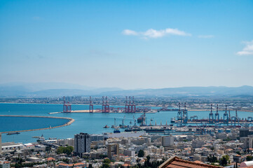 View of the port of the city of Haifa from the side of the sculpture park.