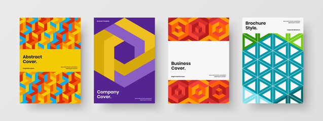 Isolated mosaic shapes corporate identity template collection. Multicolored leaflet A4 design vector layout composition.