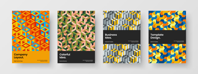 Fototapeta premium Isolated geometric shapes poster layout set. Trendy company identity A4 design vector concept collection.