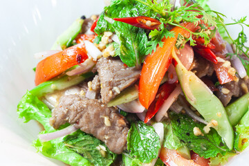 Beef Salad, Thai style beef salad spicy dish.