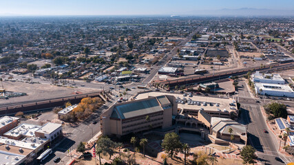 Afternoon aerial view of downtown Glendale, Arizona, USA.