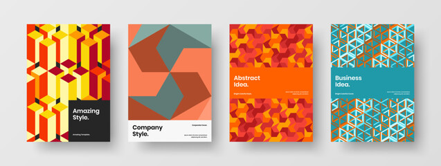 Creative annual report A4 design vector concept bundle. Unique geometric tiles pamphlet template composition.